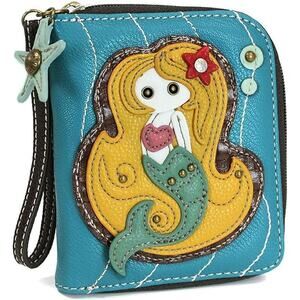 Chala Zip Around Faux Leather Wallet Credit Card Wristlet - Mermaid, Blue NWT